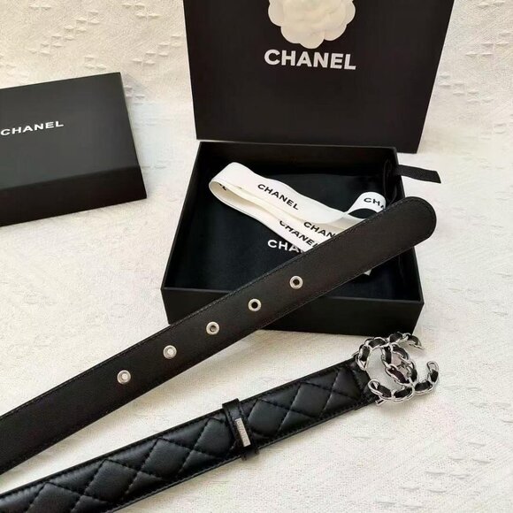 Chanel Letter Logo Smooth Clasp Leather Belt Women\'s Style Black main image 5